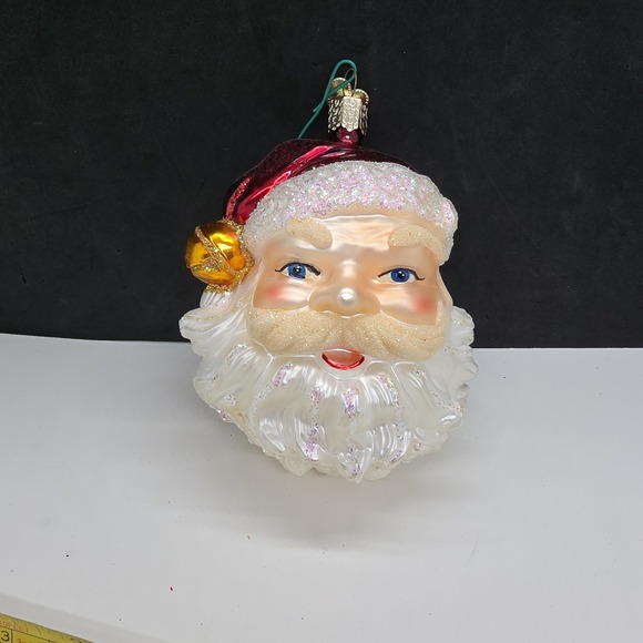 Old World Christmas Other - Old World Christmas Santa Head Red Hat Glitter Glass Ornament